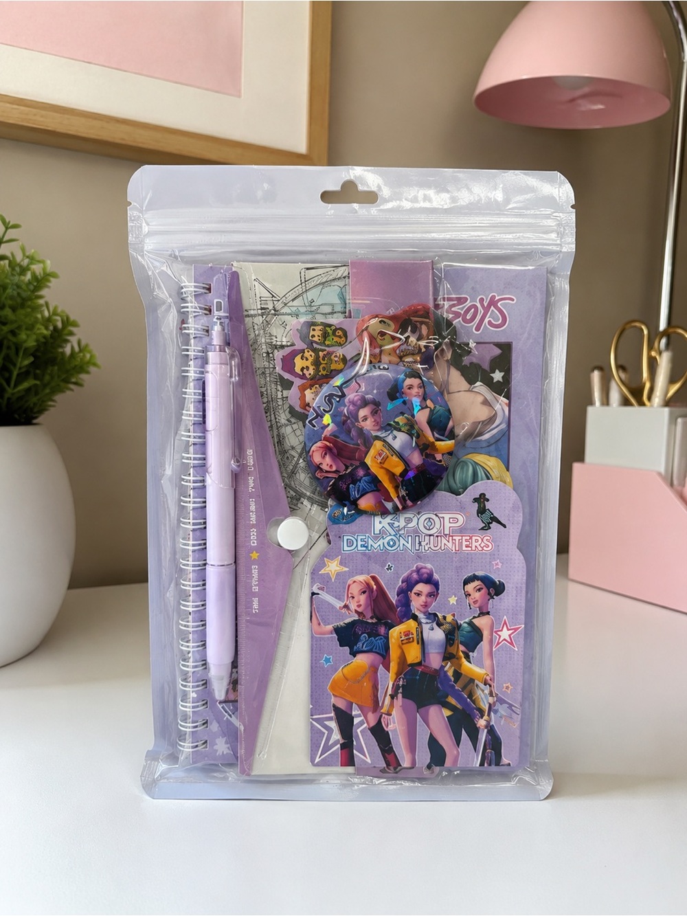 KPOP Demon Hunters 4-Piece Stationery Set – Notebook, Pen & Accessories